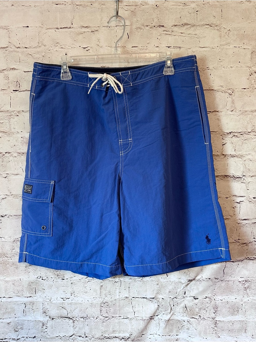 Ralph Lauren Royal Blue Men's Swim Board Shorts with Contrast Stitching